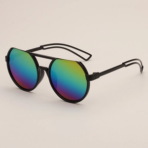 Kids round oversized sunglasses with rainbow gradient lenses and a double bridge frame