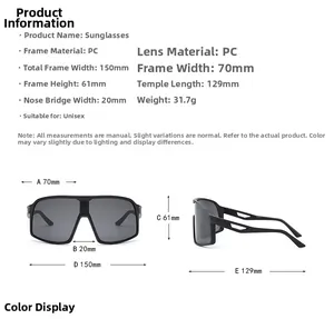Detailed size dimensions chart for wrap around cycling sunglasses with PC frame