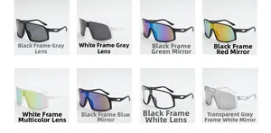 Matrix showing eight colorful sport cycling glasses with various frame and lens combinations