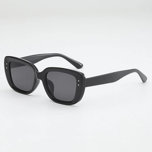 Fashionable black square sunglasses with silver stud accents and dark grey lenses
