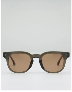 Classic square sunglasses with light gray-green translucent frame and silver diamond studs