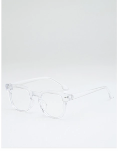 Detail view of transparent square frames with durable metal hinges on classic sunglasses
