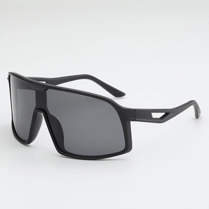 Matte black cycling sunglasses with gray shield lens for outdoor sports and racing