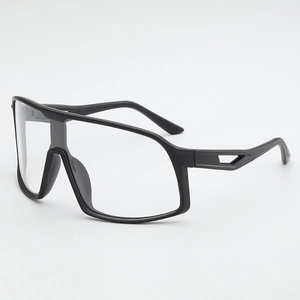 Matte black cycling sports sunglasses with clear oversized lenses for outdoor racing