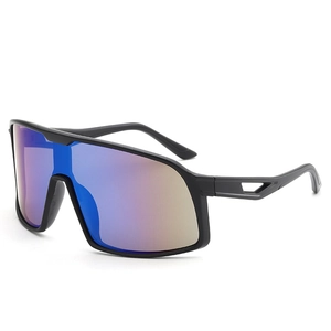 Outdoor cycling sunglasses with blue-purple gradient lenses and black hollow frames