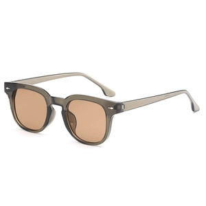 Classic square frame sunglasses with retro grey frames and brown tinted lenses