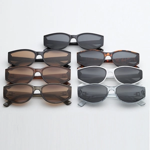 Multiple color options for oval cat-eye sunglasses including black and tortoise shades
