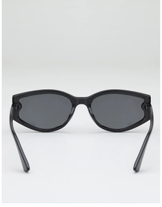 Front view of black cat-eye sunglasses featuring dark grey lenses and a sleek frame