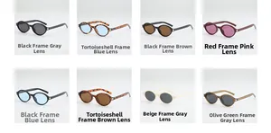 Close-up of retro square sunglasses collection in eight colors with silver temple accents