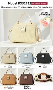 Detailed view of the woven synthetic leather handbag interior pockets and color options