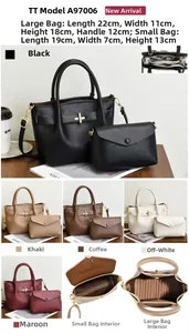 Litchi pattern PU leather two-piece bag set with size details and color options
