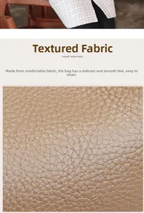 Macro view of high-quality lychee textured PU leather in camel brown for a women handbag