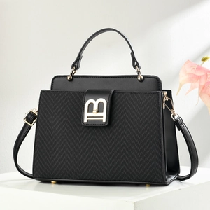 Elegant Women Handbag PU Leather Woven Fabric Metal B Buckle Shoulder Crossbody Bag Top Handle Commute Minimalist
