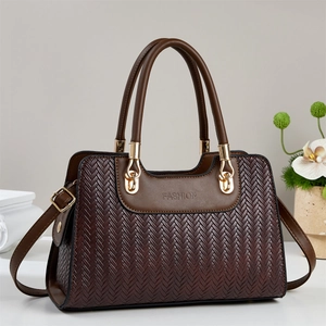 Sac à main bicolore marron grande capacité avec gaufrage mode et bandoulière