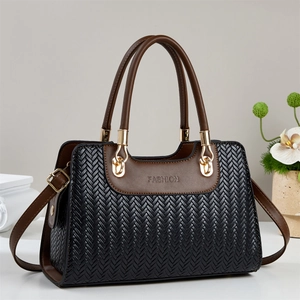 Sac À Main Femme En Cuir PU Tissé Couleur Contrastée Tressé Poignée Sac Bandoulière Mode Style Urbain Simple