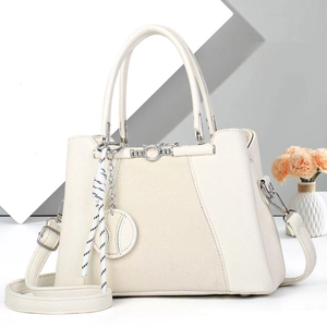 Women Fashion Tote Bag Large Capacity Litchi Grain PU Leather Splicing Handbag With Scarf And Pendant For Daily Commute
