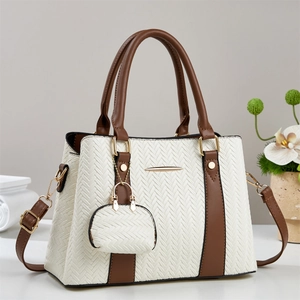 Women PU Leather Handbag Crossbody Bag Herringbone Woven Texture Large Capacity Commuting Fashion With Mini Pouch