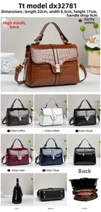 Detail view of crocodile pattern bag with precise dimensions of 22x8.5x17cm and strap