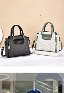 Dettaglio di borse da donna con motivo monogramma, cerniere in metallo e tracolla inclusa
