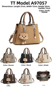 Detailed view of woven tote bag textures, interior layout, and dimensions 27x12x20cm