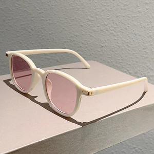 Fashion Round Sunglasses PC Frame UV400 Protection Retro Large Frame Sun Glasses Women Men Metal Decoration Aesthetic
