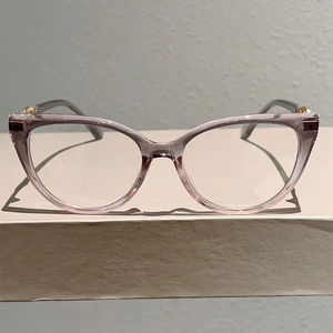 Elegant tea-colored cat-eye glasses frame with blue light blocking lenses and gold accents