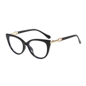 Elegant black cat-eye glasses with gold chain detail on the temples for stylish women