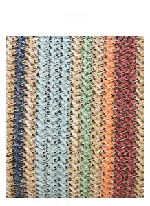 Macro shot of colorful striped woven texture on a versatile crossbody shoulder bag