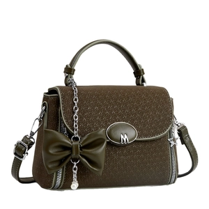 Chic two-tone crossbody bag in dark brown and olive green with a woven texture finish