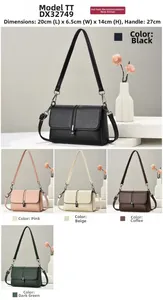 Detail view of leather shoulder bag with size specs 20x14x6.5cm and metallic clasp