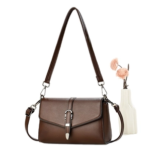 Deep brown pebble leather crossbody bag with silver buckle and adjustable shoulder strap