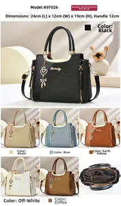 Dettagli dei vari colori e dimensioni precise di questa elegante borsa a tracolla quadrata
