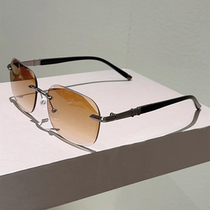 Rimless Sunglasses Gradient Lenses Heart Rhinestone Star Decor Metal Temples Punk Hip Hop Fashionable Diamond Cut Eyewear