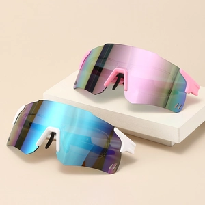 Outdoor sports cycling sunglasses with irregular colorful lenses and protective wrap frames
