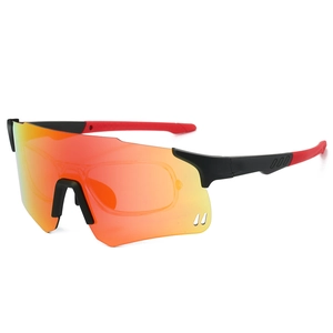 Outdoor sports cycling sunglasses with black red frame and orange mirror lens
