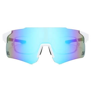 Detail of polarized sports sunglasses showing the removable inner frame for prescription lenses