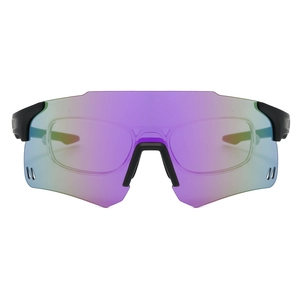 Detail of outdoor cycling sunglasses with colorful lens and built-in myopia frame