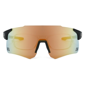 Detail of sports sunglasses with gradient lens and side vents for fog prevention