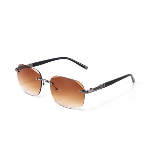 Frameless punk sunglasses with tea gradient lenses and gunmetal legs for stylish men