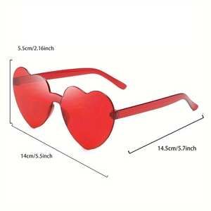 Guide des tailles détaillé pour lunettes de soleil rouges en forme de cœur sans bord