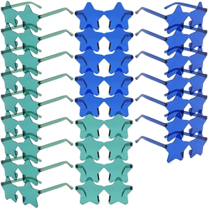 Bulk set of star-shaped rimless sunglasses in blue and teal for party outfits