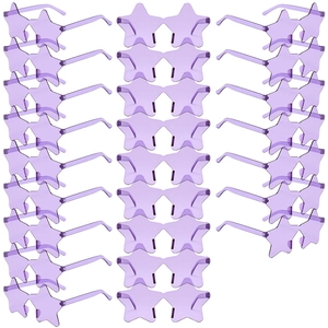 Set of bulk purple star-shaped rimless sunglasses for party and cosplay outfits