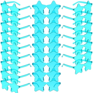 Bulk set of rimless star-shaped sunglasses in teal blue displayed in a grid