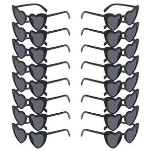Lot de 16 paires de lunettes de soleil cœur en plastique noir pour soirées tendance