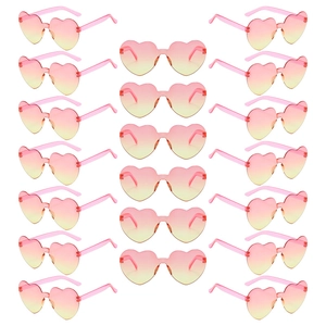 Lot de 20 Paires Lunettes de Soleil Sans Monture en Forme de Cœur Couleur Gelée Dégradé Protection UV400 Pour Fête Homme Femme