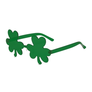 Green translucent shamrock shaped party sunglasses for St. Patrick's Day celebration