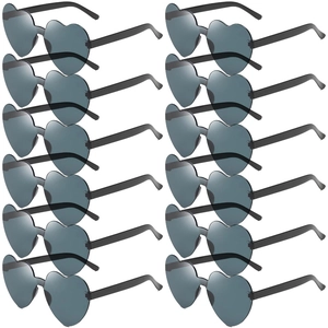 Lot de 12 lunettes de soleil cœur sans monture gris foncé pour fêtes et célébrations
