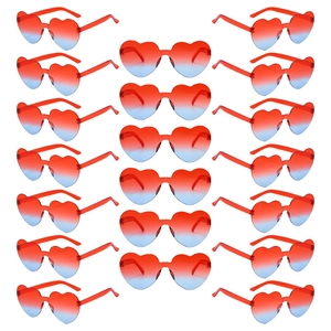 Lot de 22 paires de lunettes de soleil coeur sans monture avec verres dégradés rouge-bleu