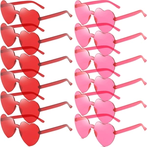 Lot de 12 lunettes de soleil sans monture en forme de cœur rouge et rose pour la fête