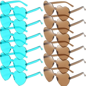 Lot de 12 lunettes de soleil en forme de cœur sans monture bleu clair et marron